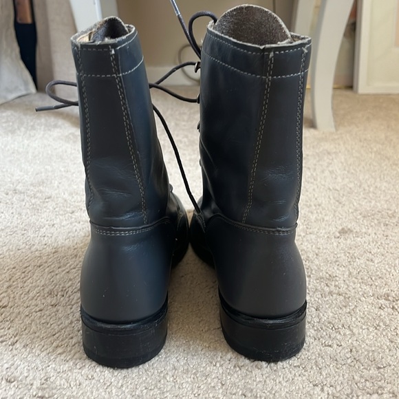 Beautiful Vintage Grey Gray Mid Calf Laceup Leather Doc Style Moto Riding Boots - Picture 3 of 11